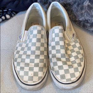 Light blue checkered slip on vans